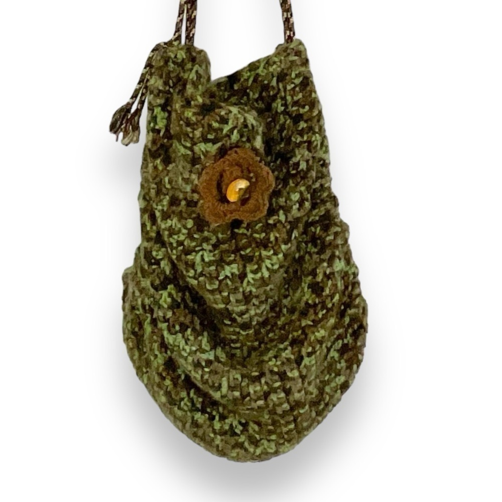 Knit‎ Bag Green Brown Over Shoulder Tote Purse Khaki Earthy Boho Granola Womens